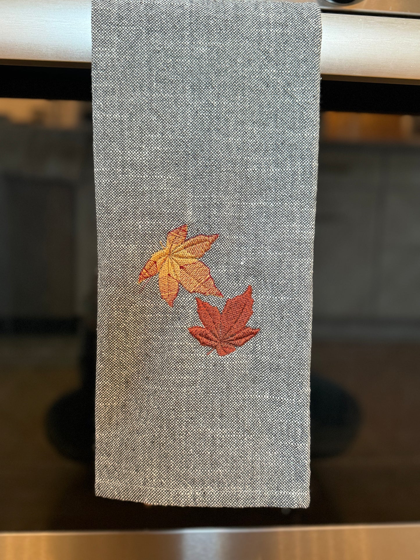 Fall Leaves Embroidered Dish Towel